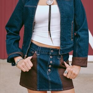 KEMO SABE x ABERCROMBIE & FITCH MIXED FABRIC DENIM MINI SKIRT